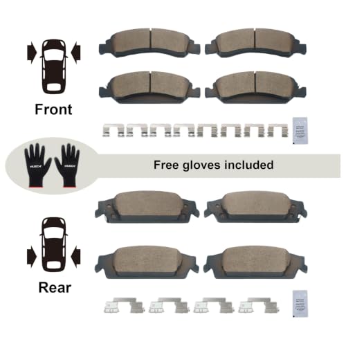 Image of HUSCH Front & Rear Ceramic Brake Pads Fit For Cadillac, For Chevrolet | Clean Wheels, Quiet, Short Braking Distance, Responsive Braking, Long Service Life, for Various Weather, Road Performance