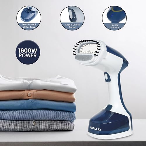 Image of IBELL GS260M Garment Steamer for Clothes, 1600W Handheld Clothes Steamer, Steam Iron Portable, 260ml Water Tank, Detachable Fabric Brush, Fast Wrinkle Removal, 2 Year Warranty