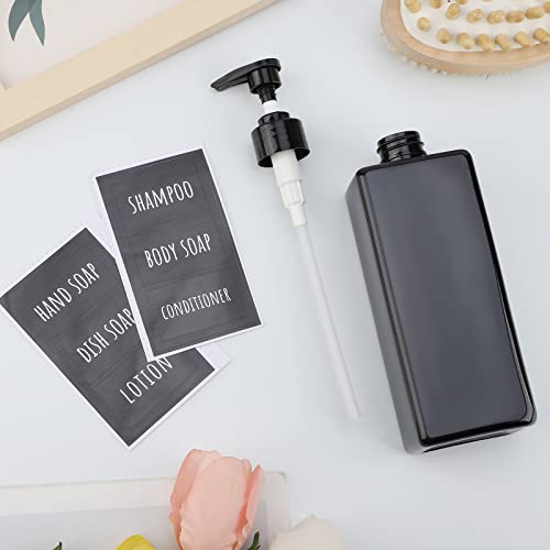 Image of Segbeauty Black Shower Refillable Dispenser, 4 Pack of 16.9oz Plastic Pump Press Bottles, 500ml Empty Bathroom Soap Dispenser with Labels for Shampoo Conditioner Body Soap Lotion Hand Wash Dish Soap