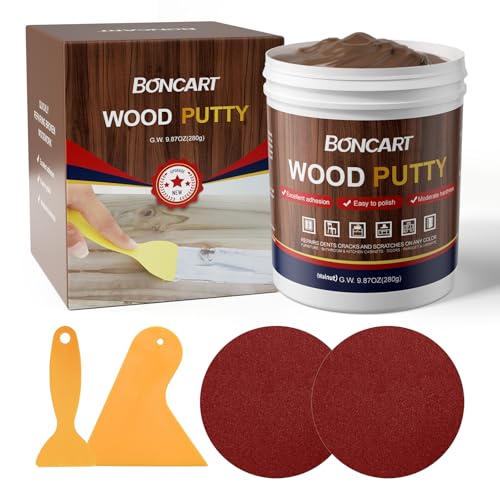 BONCART Walnut Wood Putty Filler - 9.87 Ounce Paintable Wood Filler for Furniture Repair, Quickly Repair Any Broken and Defective Wooden Furniture