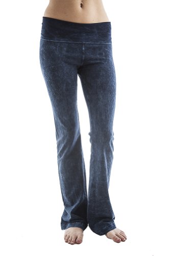 Hard Tail Rolldown Bootleg Flare Yoga Pants (Style 330) Dark Navy Mineral Wash (Large)