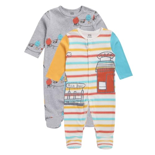 Image of miniklub Baby Front Open Long Sleeve Cotton Sleep Suit, Pack of 2 (Blue /White Color)