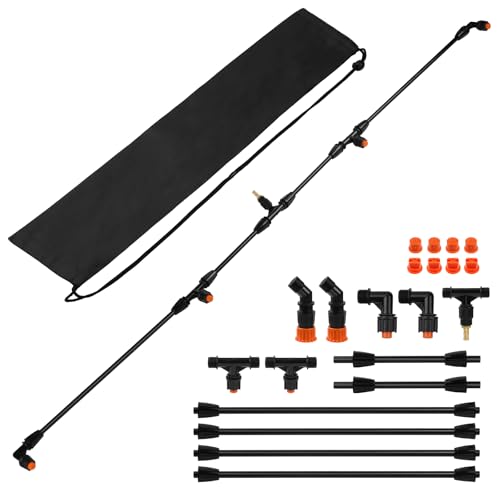 4 Nozzles Poly Sprayer Boom Wand with 1/4 Brass Fitting Backpack Multi Nozzle Spray Holder Sprayer Boom Equipped with Two Types Nozzles DIY Length Up to 74.8 Wand for Tractor Watering Large Areas