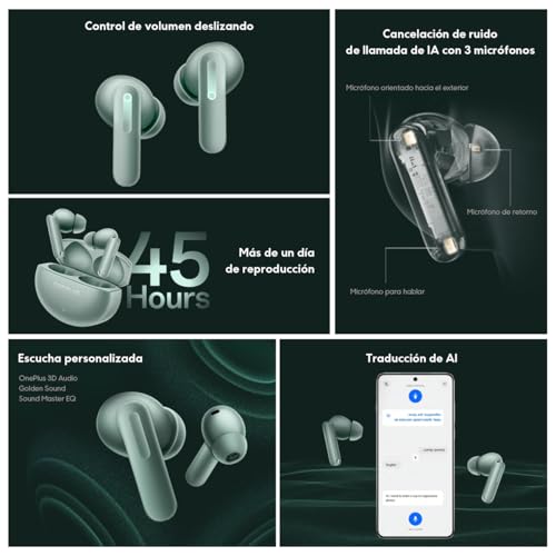 Image of OnePlus Buds 4 Wireless Earbuds,Bass Wave in-Ear Buds,IP55 Tri-Mics AI Earphone,Up to 55dB Adaptive Noise Cancellation,Up to 45Hrs Battery,Green