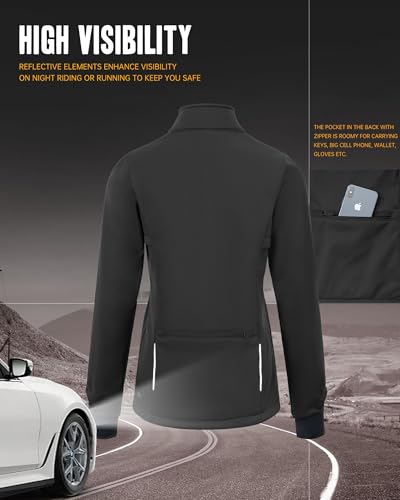33,000ft Women's Cycling Jacket Ladies Waterproof Softshell Jacket Fleece lined jacket Windproof Running Jacket Reflective Autumn/Winter Cycling Jacket Black S - Image 5