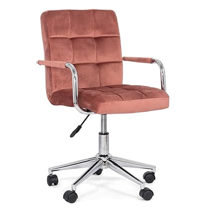 Bhumika Overseas Velvet Height Adjustable Swivel Office Computer Armrest Desk Office Chair 360 Degree Rotate with Chrome Coated Metal Base & Castor Wheels Pink Color