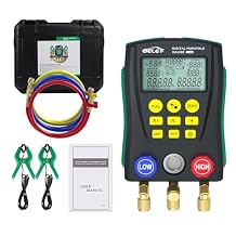 Refrigeration Digital Manifold HVAC System Gauge, High-Precision Vacuum Pressure Temperature Leakage Tester Dignostic Meter Tolerance Range -/+0.2%