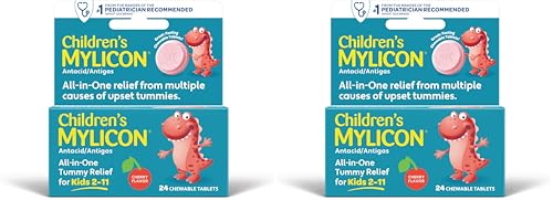 Image of MYLICON Children's Tummy Relief for Kids, 24 Cherry Flavored Chewable Tablets (Pack of 2)
