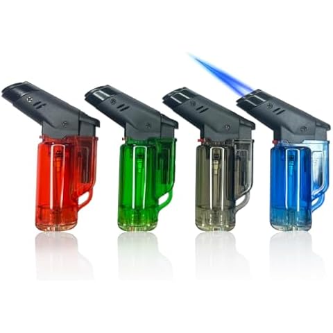 Ambrogio.L 4 Packs Jet Torch Lighter, Refillable Gas Adjustable Flame Visible Fire Starter for Camping BBQ Cooking Cover