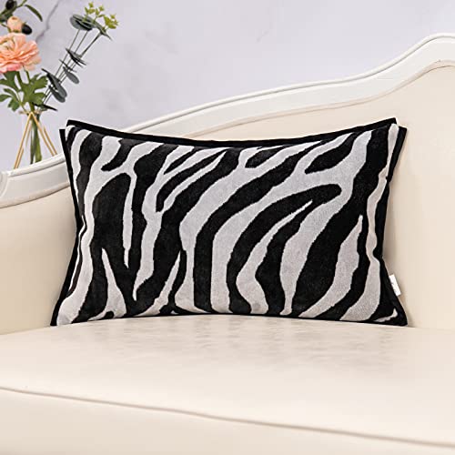 Yangest Black Rectangle Pillow Cover Cut Velvet Zebra Print Cushion Cover Luxury Modern Pillowcover For Couch Living Room Bedroom,12X20 Inch cover