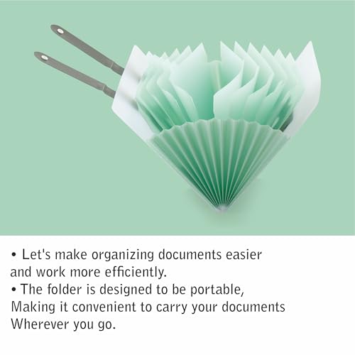 Image of Polen 13-Pocket Expanding File Folder with Handle Straps, Transparent Accordion Document Organizer with Heart-Cut Front Pocket for Certificates, Bills, Receipts & Office Documents.(Green)