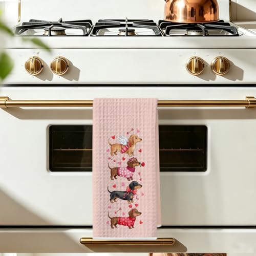 Image of Hanamiya Na Cute Dachshund Kitchen Towels 24x14 Inch, Dachshund Gifts Reusable Dish Towels for Kitchen Bathroom Decor, Waffle Weave Absorbent Tea Towel, Cute Weiner Dog Gifts for Women Mom Friend