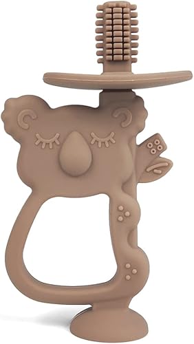 Ali+Oli Cepillo de dientes para bebé (pardo), cepillo de dientes de silicona suave para niños de 6 a 18 meses, cuidado bucal del bebé, limpieza de