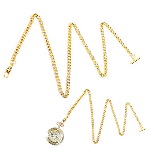 Pocket Watch Chain, 25.6in Metal Pocket Watch Chain with T Toggle Clasps Vintage Metal Alloy Pocket Vest Chain Watch Pendant Holder(Golden)