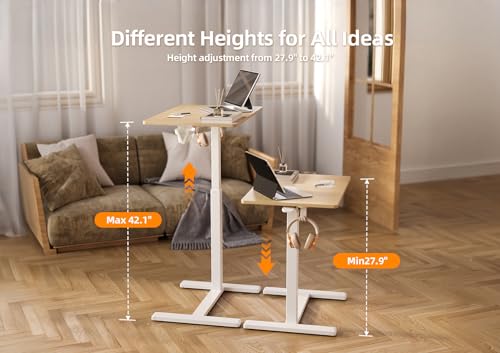 Image of Claiks Mobile Rolling Desk Small Portable Laptop Cart Bedside, 28 inch Oak