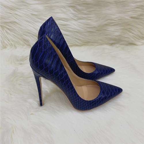 Vujkliy Women's 12CM/4.7IN Stiletto Shoes Fashion Blue Snake Print Pointed Toe High Heels4