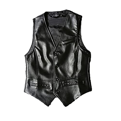 Veste en cuir synthétique sans manches homme gilet motard noir grande taille