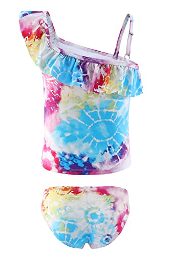 Image of Girls Two Piece Tankini Swimsuit Hawaiian Ruffle Swimwear Bathing Suit Set