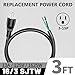 Vockjour 3 ft 16/3 Appliance and Power Tool Cord, 16 AWG 3 Prong Black Heavy Duty Replacement Power Cord with Open End, NEMA 5-15P, 125V AC Pigtail, 13A 1625W, ETL Listed