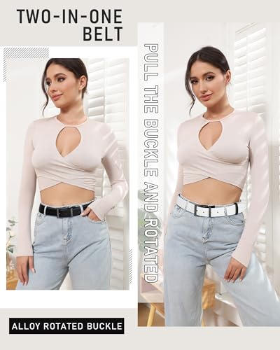 Womens Reversible Leather Belt for Ladies - Two-in-One Belt for Dress Women Mens Belt with Rotated Gun Color Buckle4