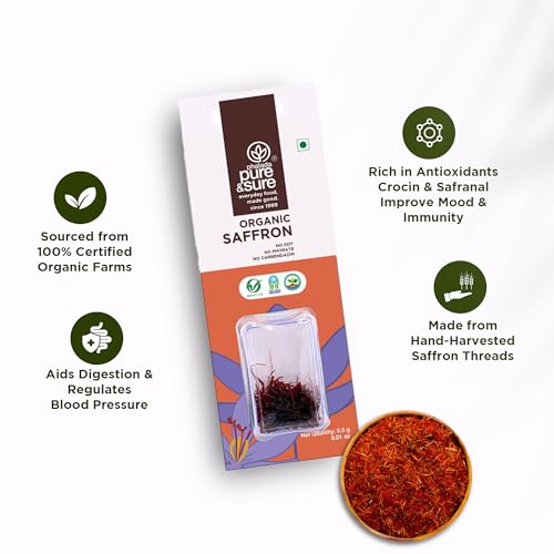 Image of Pure & Sure Organic Kesar (Saffron) 1gm | Pure Kesar /Kumkuma Puvvu | Safe for Women to Consume & Other Uses (0.5gm X Pack of 2)