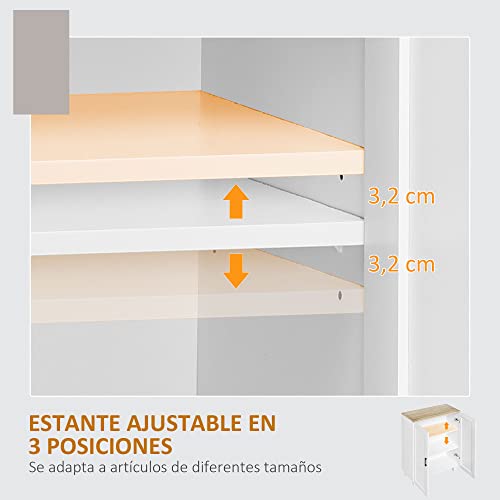 Miniatura 5 de Homcom Armario De Salón Moderno Armario De Almacenaje Con 2 Puertas Estante Ajustable Y Base Elevada Para Cocina Comedor Pasillo Dormitorio Dispositivo Antivuelco 60x30x90 Cm Blanco