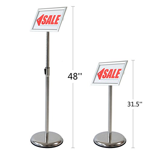 Adjustable Pedestal Sign Holder Poster Stand - 8.5 X 11 Inch Vertical & Horizontal Sign Stand Displayed Poster Holder - Round Base Sign Stand For Display, Advertisement & Outdoor Sign Holder - Silver #TOP2