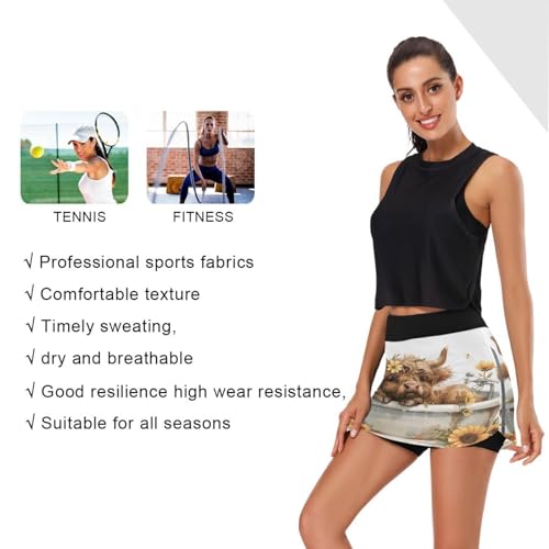 Joisal Bathtub Highland Cow Skorts with Pockets High Waisted Athletic Shorts Women, Skirts with Shorts Underneath for Women
