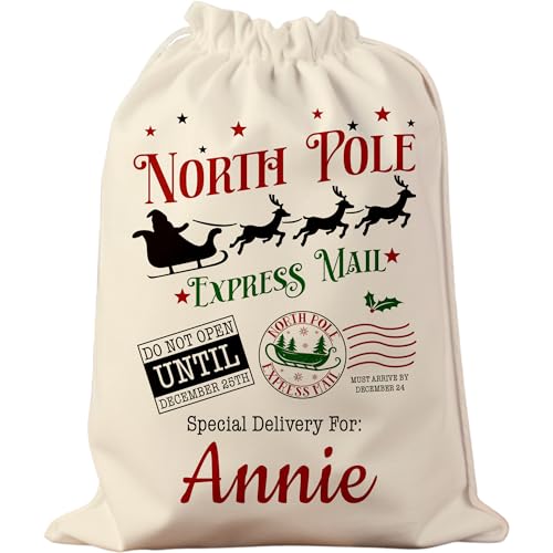 On The Rox Personalized Santa Sack - Custom Drawstring Christmas Bags - 27” x 17” Santa Sacks For Presents - Cotton Burlap Gift Bag - Xmas Bag - USA Customized Quick Ship - 4 Designs To Choose From