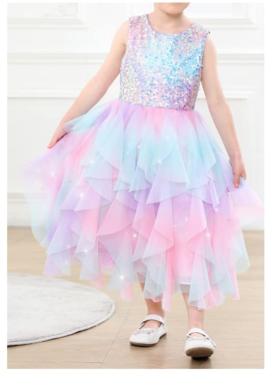 Rainbow Dress for Girls Easter Spring Lace Tulle Mesh Grils Summer Dress Flower Girls Party Dance Dress for Little Girls3