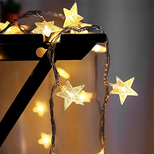 Tasodin Star String Lights Battery Operated Waterproof 40 Led 20 Ft Star Fairy String Lights With Remote Control For Home, Party, Christmas, Wedding, Garden Decoration, Warm White #TOP6