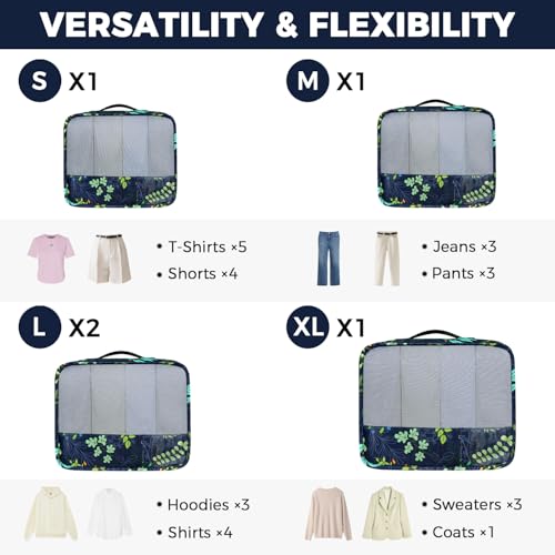 Image of BAGAIL 9 Set Packing Cubes with Packing List Luggage Packing Organizers for Travel Accessories (Navy leaf)
