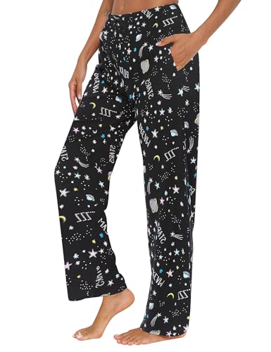 Image of ENJOYNIGHT Womens Pyjama Bottoms Cotton Print Lounge Pants With Pockets