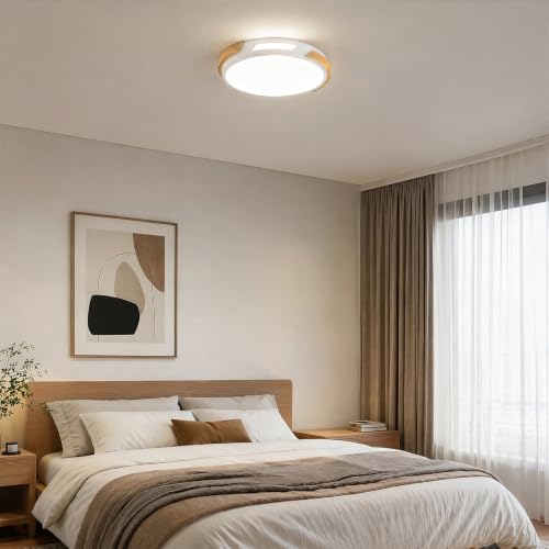 Image of Modern LED Ceiling Light, Wood Dimmable Flush Mount Ceiling Light Fixture