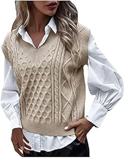 Womens Sweater Vest Sleeveless Pullover Jumpers Knitted V Neck Stylish Loose Knitwear Tank Tops for Modern Ladies Girls SuéTer Con Capucha De Las Mujeres, Valentine's Gifts for Teenagers