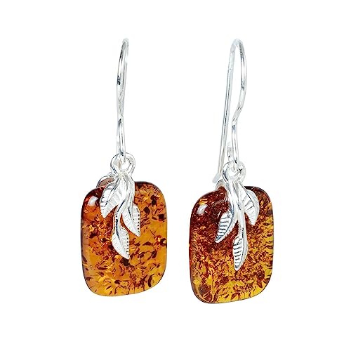 Amber Jewelry for Women - GIA Certified 925 Sterling Silver Baltic Honey Amber Earrings 