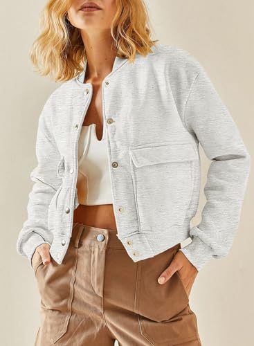 EVALESS Womens Jacket 2025 Fall Winter Long Sleeve Stand Collar Shacket with Side Pocket Lightweight Coat2