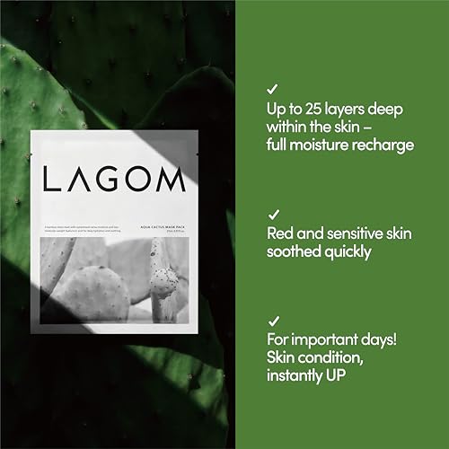 LAGOM Aqua Cactus Mask Pack- 5 Facial Sheet, Moisture Recharge, Cool Heated Skin, Red Sensitive Skin, Korean Skincare (0.91fl oz x 5 sheets) - Thumbnail 3