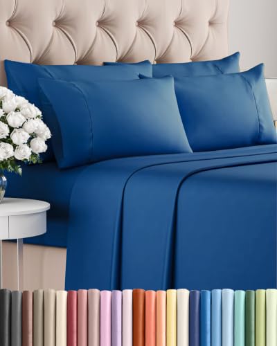 Image of King 6 Piece Bed Sheet Set - Comfy, Breathable & Cooling Sheets - Dark Blue