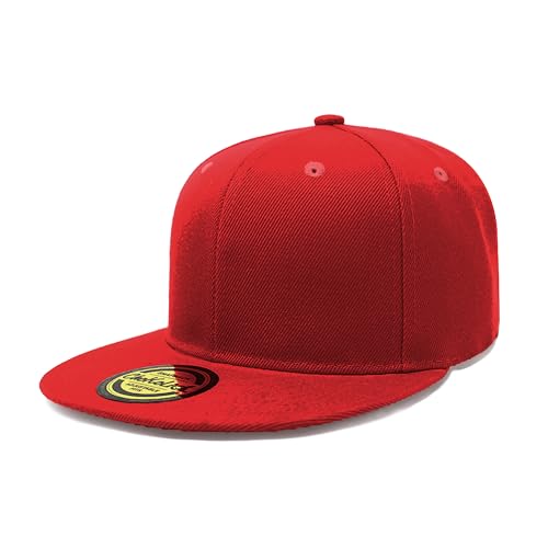CHOK.LIDS Flat Bill Visor Classic Snapback Hat Blank Adjustable Brim High Top End Trendy Color Style Plain Tone Baseball Cap, Red, One Size