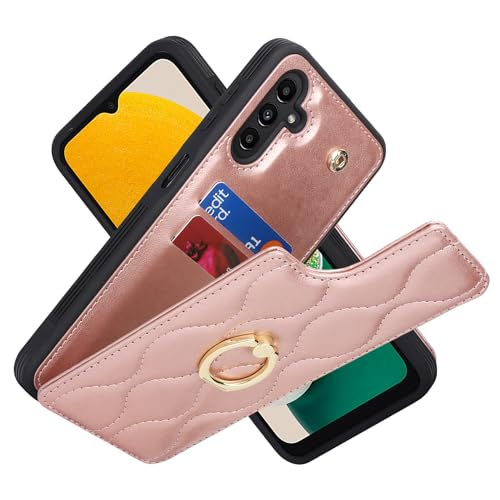 Image of for Samsung Galaxy A13 5G Case with Card Holder,Credit Card Holder,Stand Ring Kickstand and RFID Blocking,PU Leather Phone Wallet Case for Women 6.6 inch(Rose Gold)