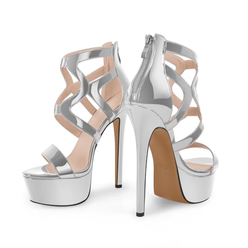 Image of richealnini Women's Crisscross Platform Stiletto High Heels Strappy Sandals with Zipper