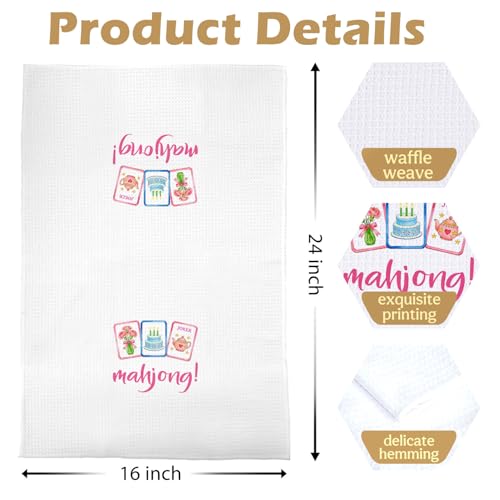 Image of Mahjong Gift Kitchen Towels - Pink Mah Jong Decorative Waffle Dish Towels, Mahjong Accessories and Gifts Hand Towe, Tea Towel for Kitchen Decor, 16x24 Inch