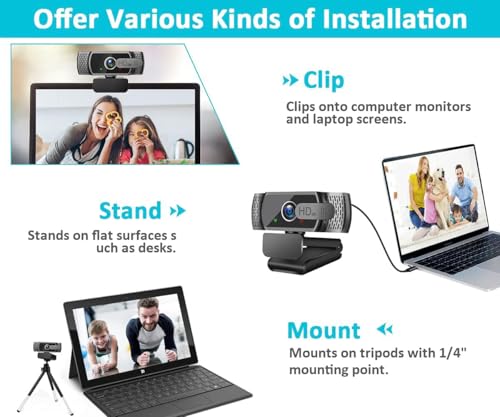 2K Full HD Webcam mit Mikrofon und Stativ, Automatischer Lichtkorrektur, USB PC Webcam mit Abdeckung,97° Weitwinkel, Dual Mikrofon,PC Kamera für Laptop, Computer, Linux, Mac
