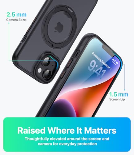 Image of for iPhone 14 Case /iPhone 13 case, Compatible with MagSafe, Slim Shockproof Military-Grade Rugged Protective Case with Stand, Camera Control, Comfort Grip (A-Black, iPhone 13 /14)