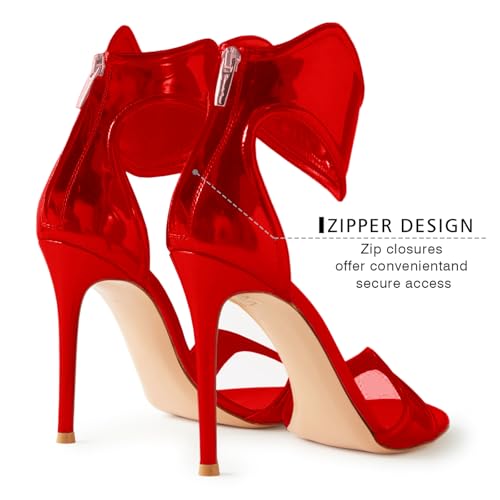 Image of Women's Metallic Open Toe Heels Sandals Back Zipper Dressy Heels Ankle Strap Heels for Party Wedding