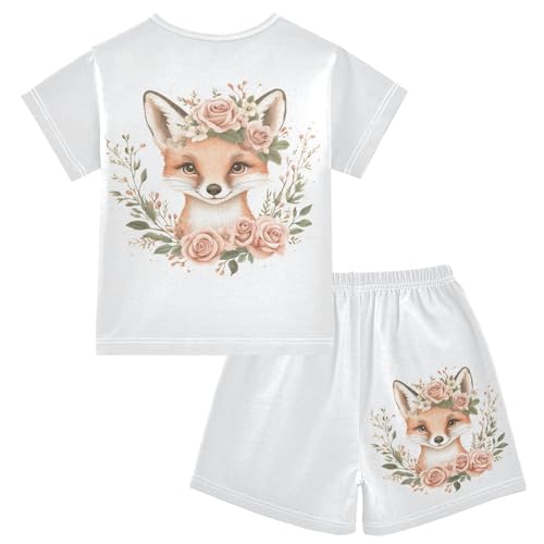 Fox Rose Portrait White Pajama Set Short Sleeve Pajamas Shorts Sets Cotton PJS 2 Piece Clothes Set 5Y2