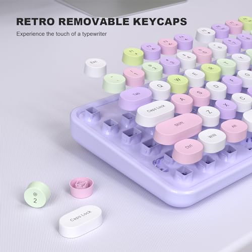 Image of MOFII Colorful Computer Keyboard Wired, Cute Full Size Keyboard Typewriter Style, USB Keyboard with Foldable Stands for Windows, Laptop, Desktop, PC (Purple Colorful)