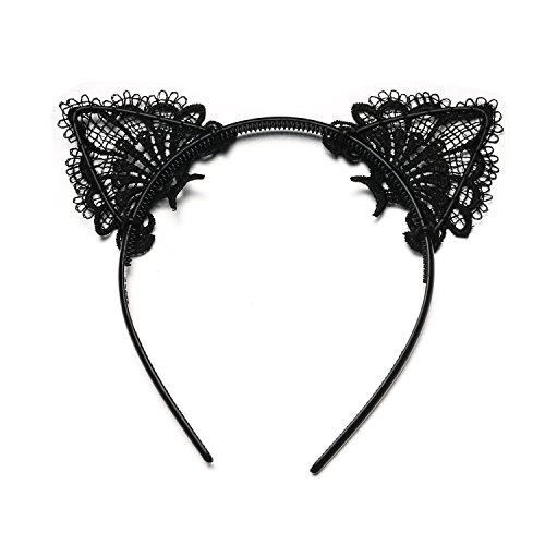 Aile Rabbit Sexy Cute Hairband Black Lace Cat Ears Headband for Xmas Masquerade Party Cosplay Costume Accessory