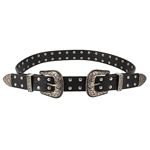 Van Caro Women Wild double buckle belt - Genuine Western Leather Belts for Pants Dresses2